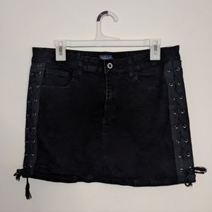 Black Denim Grommet Mini Skirt XL